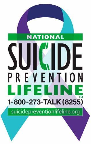Purple and teal suicide prevention ribbon Call 1-800-273-8255