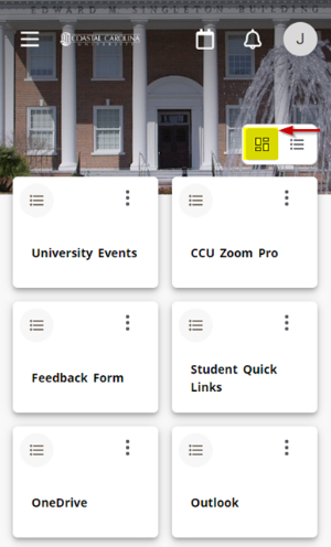 A screenshot of what MyCCU looks like on a mobile device after the updates with the smaller boxes formatting.