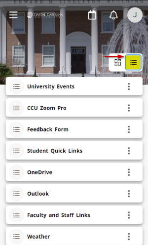 A screenshot of what MyCCU looks like on a mobile device after the updates with the list format view.